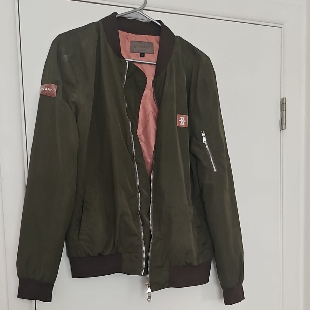 Stheart Dark Green Bomber Jacket with Pink Lining